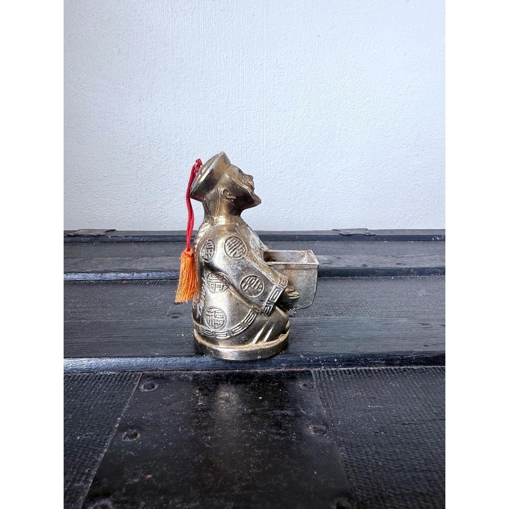 Vintage Brass Asian Incense Burner Cone – Figural Man Japan Midcentury Decor - Picture 2 of 9